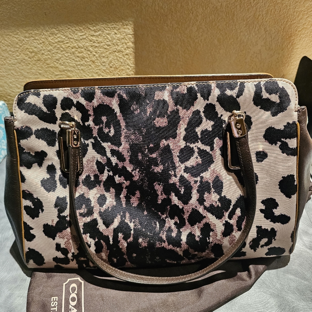 Coach leather leopard satchel - Picture 8 of 13